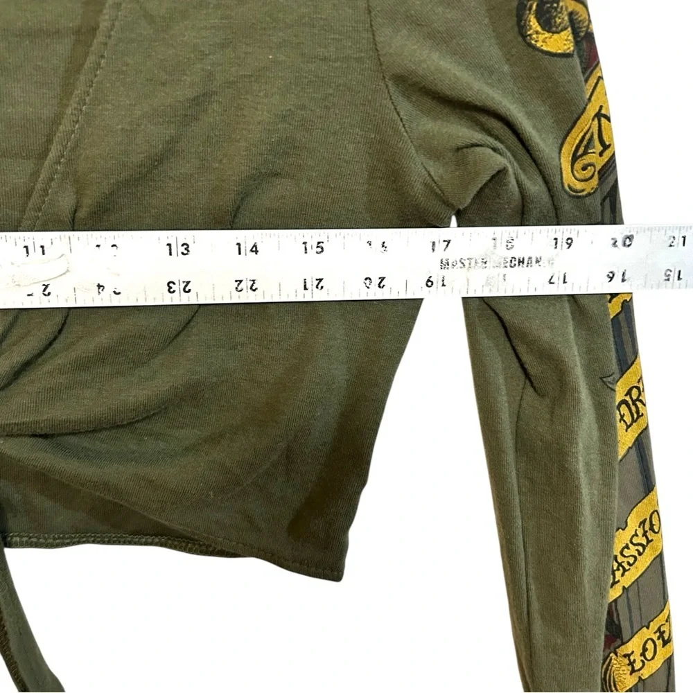 Y2K RARE lucky brand L/XL shrug cardigan arm tattoo dagger PRINT arm sleeve tie - Picture 10 of 14